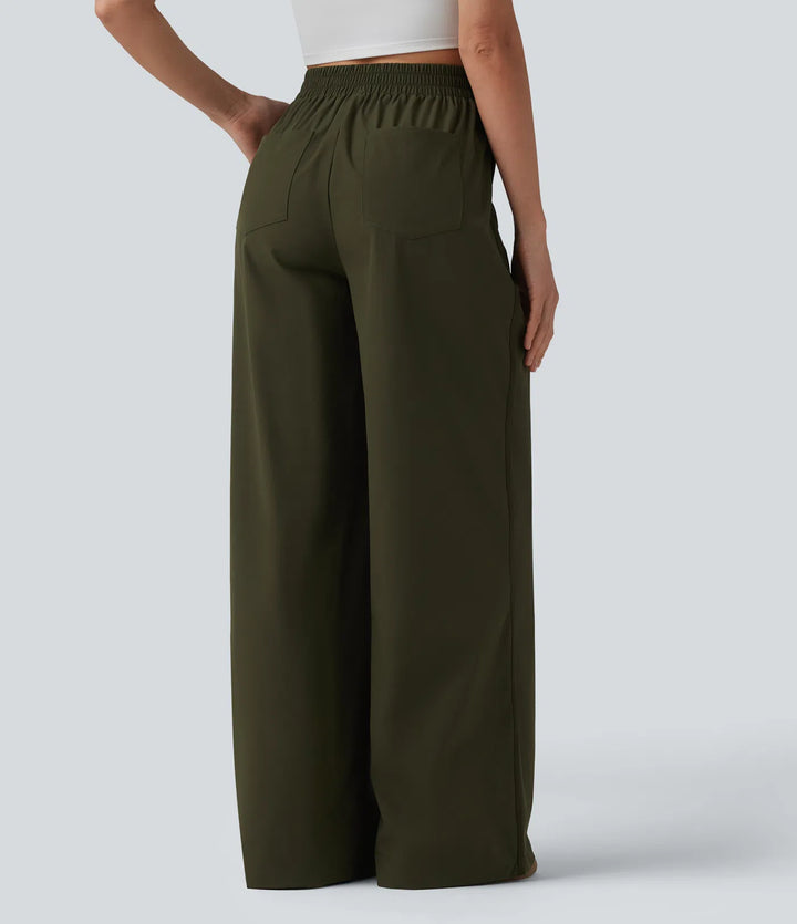 High Waisted Wide Leg Casual Trousers with Pockets