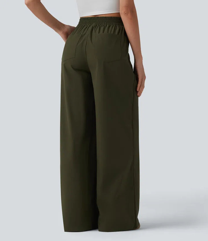 High Waisted Wide Leg Casual Trousers with Pockets