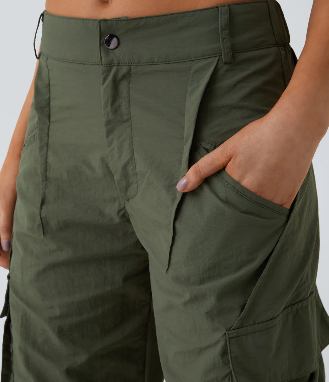 Mid Rise Button Zipper Side Pocket Wide Leg Casual Cargo trousers