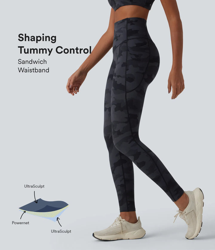 Halara UltraSculpt Camo Print High Waisted Tummy Control Running Leggings with Pockets