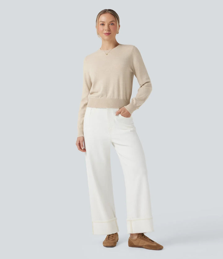 Round Neck Long Sleeve Wool-Blend Work Jumper