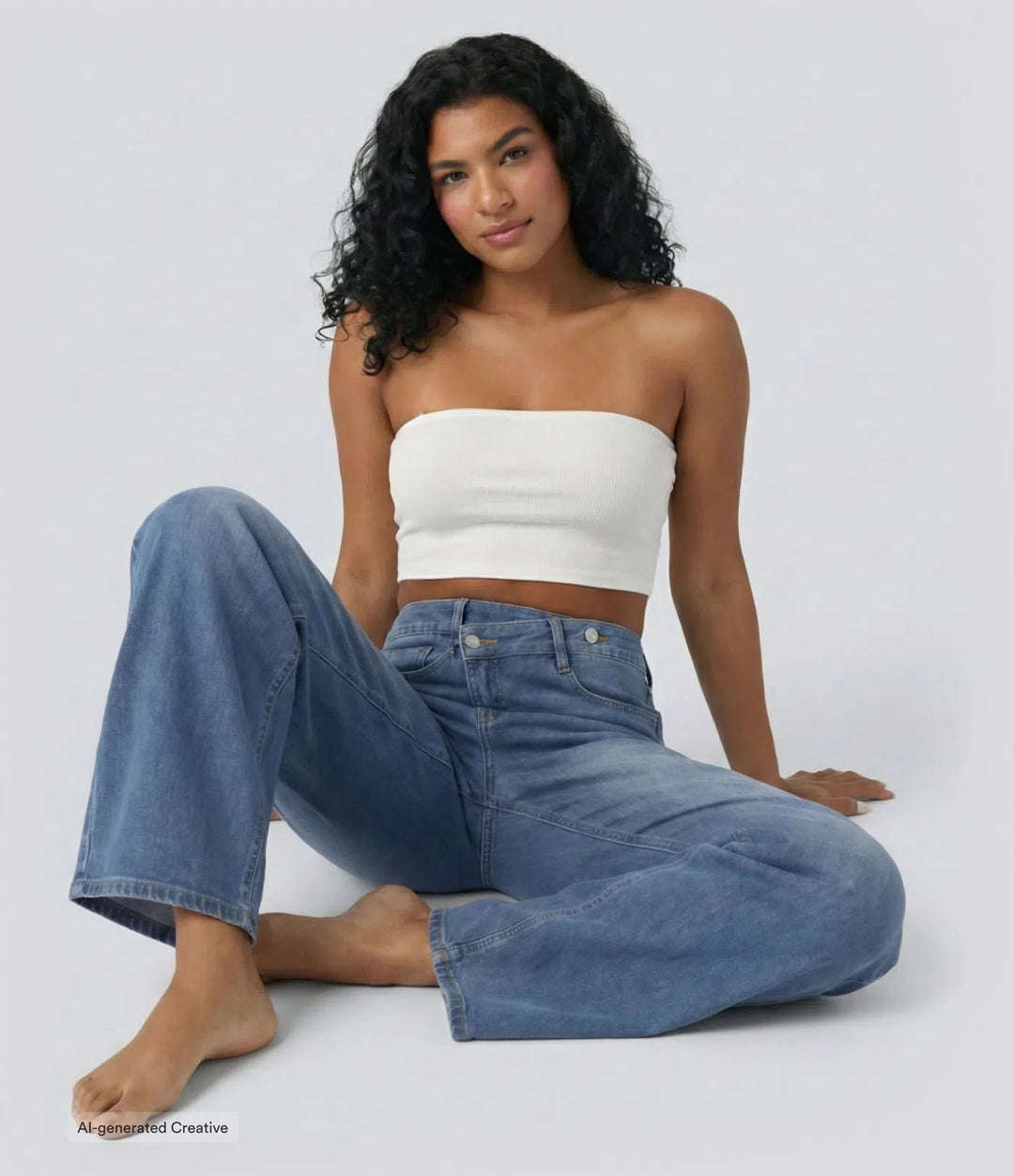 Halara Flex Asymmetric High Waisted Washed Casual Baggy Jeans with Pockets