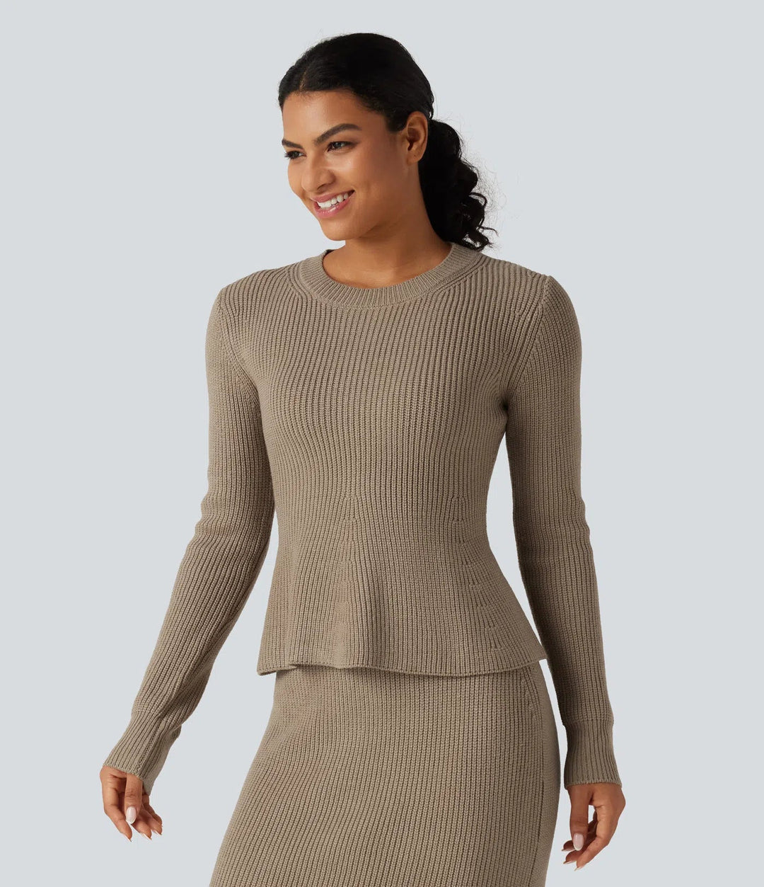 Round Neck Long Sleeve Ruffle Hem Work Jumper