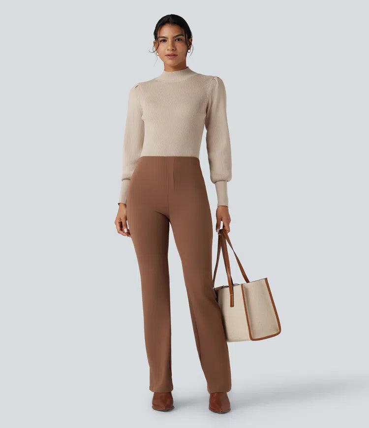 Mock Neck Puff Long Sleeve Casual Jumper
