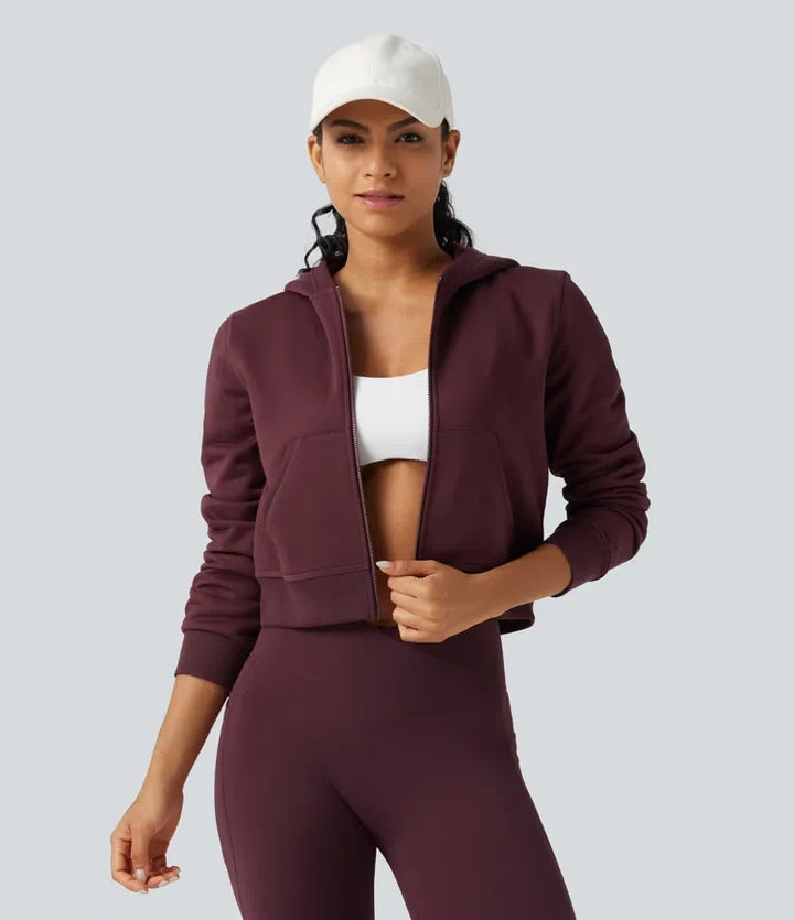 Hooded Long Sleeve Fleece Workout Sweatshirt with Pockets