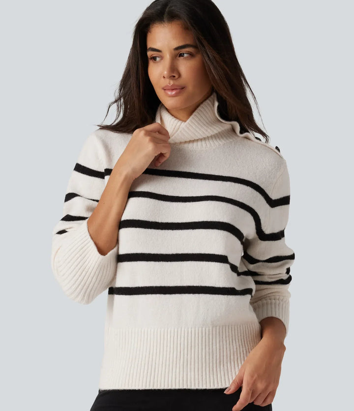 High Neck Long Sleeve Stripe Work Jumper