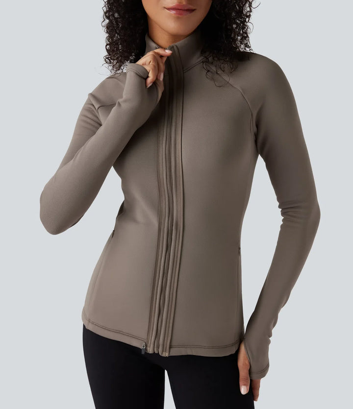 PuffFlex 3-in-1 High-Neck Long Sleeve Thumb Holes Fleece Jacket &amp;Quilted Vest with Pockets