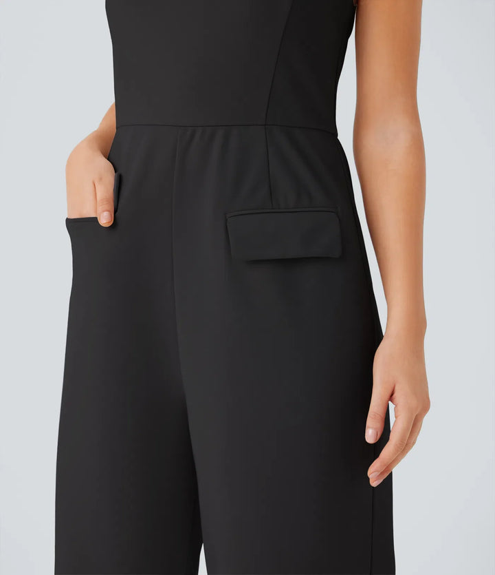 Halter Adjustable G-hook Flap Pockets Jumpsuit