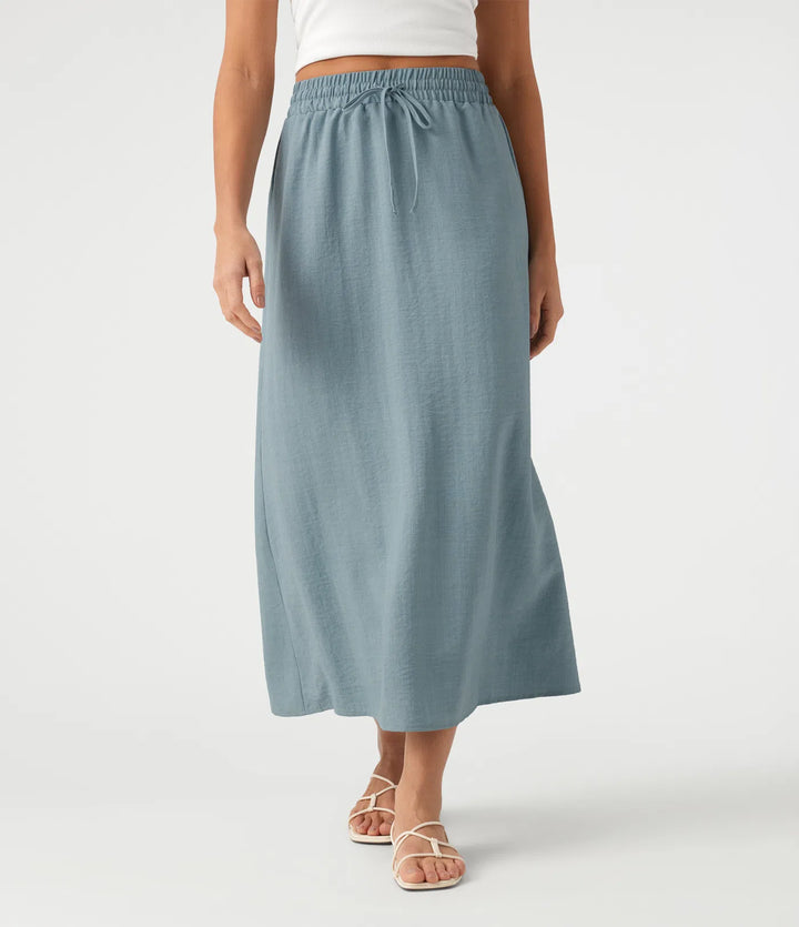 High Waisted Drawstring Maxi Linen-Feel Casual Skirt