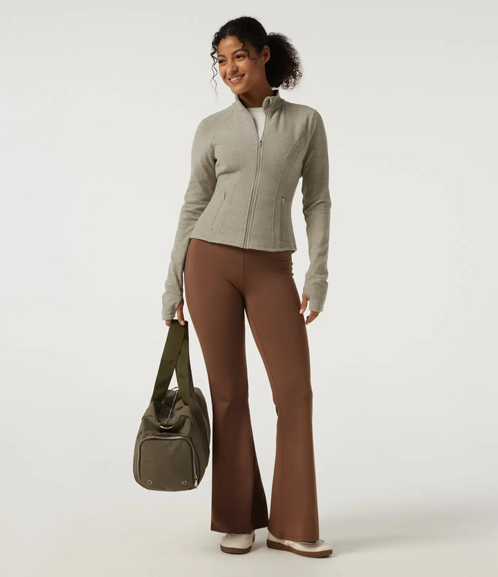 Stand Collar Long Sleeve Fleece Workout Jacket with Pockets and Thumb Holes