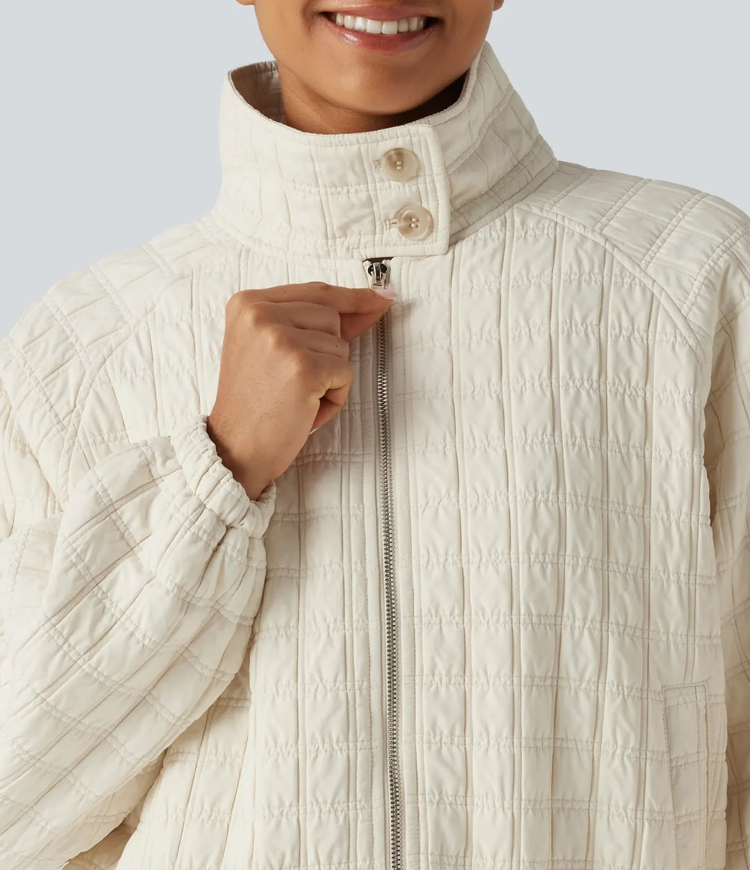 Stand Collar Long Sleeve Quilted Casual Jacket with Pockets