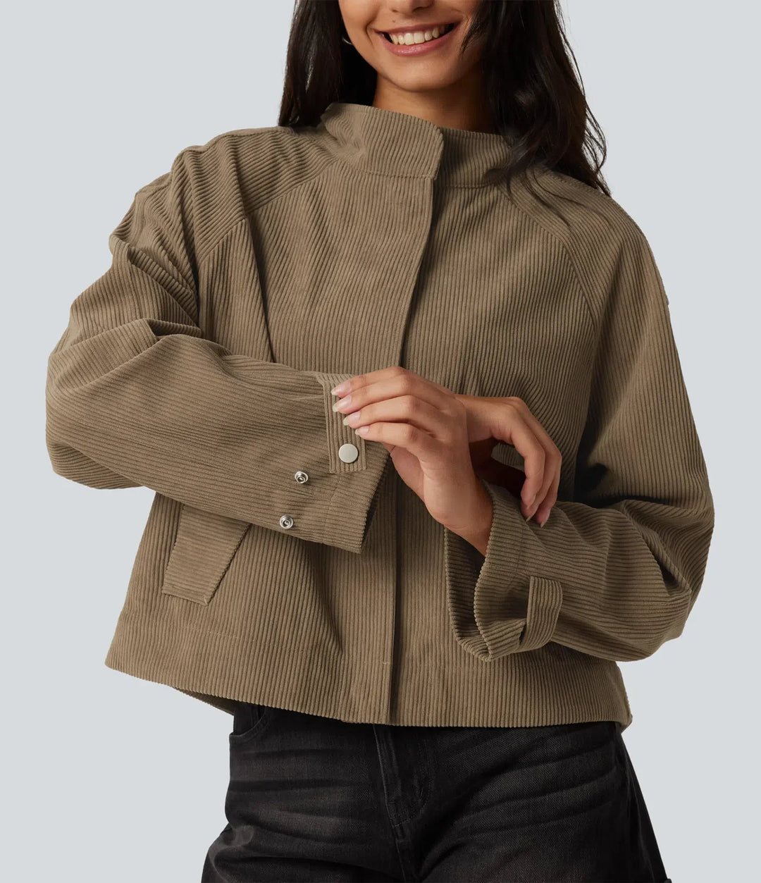 Long Sleeve Corduroy Casual Shirt Jacket with Pockets
