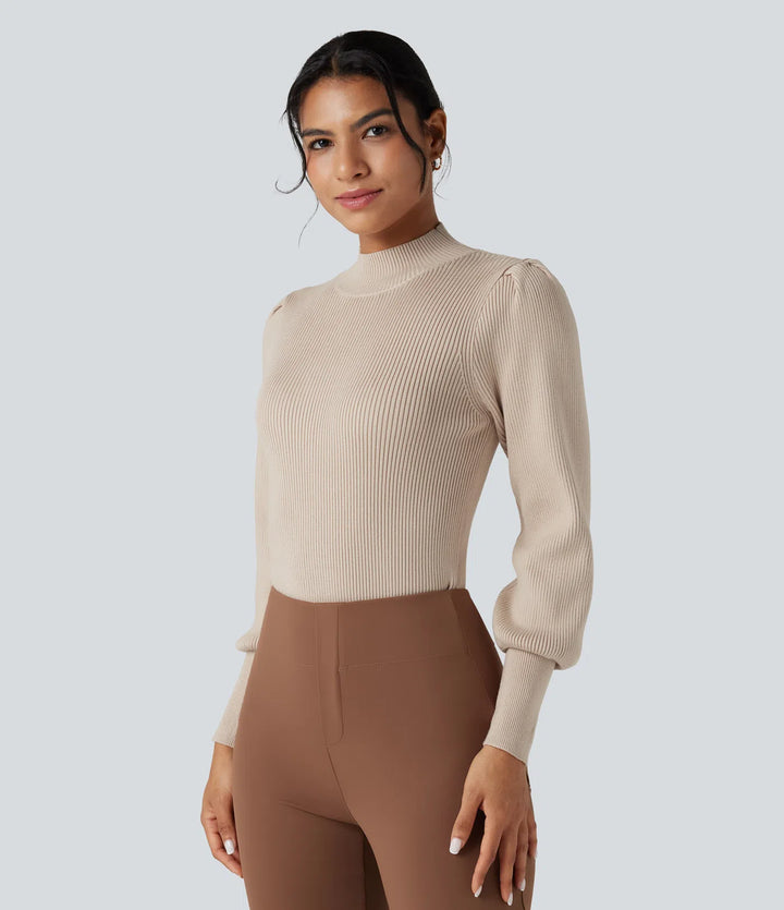 Mock Neck Puff Long Sleeve Casual Jumper