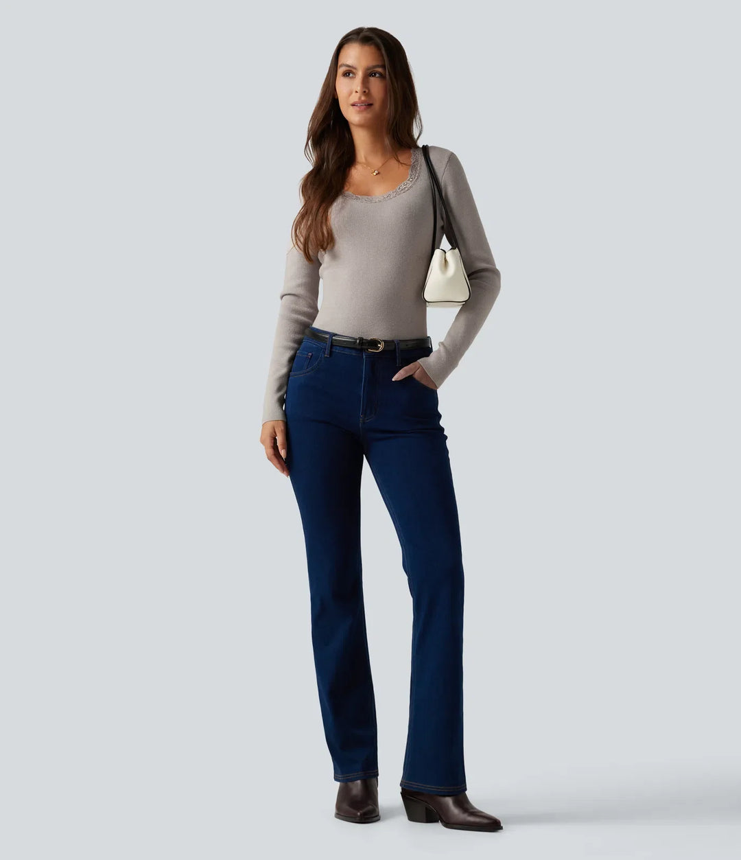 Round Neck Long Sleeve Contrast Lace Casual Jumper