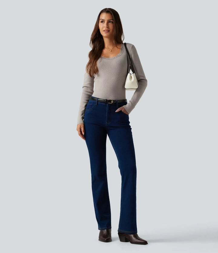 Round Neck Long Sleeve Contrast Lace Casual Jumper