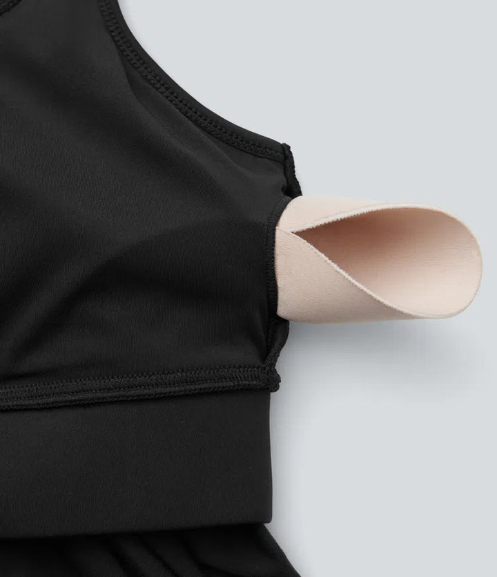 Crisscross Backless Double Straps Pleated Quick Dry Yoga Cami Top