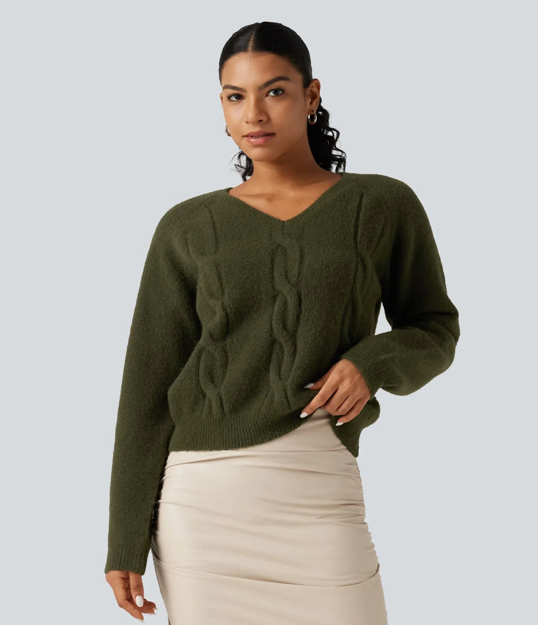 V Neck Raglan Long Sleeve Work Jumper