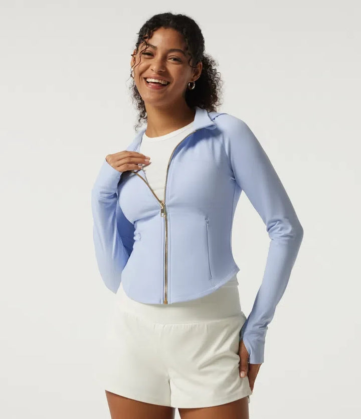 Halara UltraSculpt Hooded Long Sleeve Curved Hem Workout Jacket with Pockets