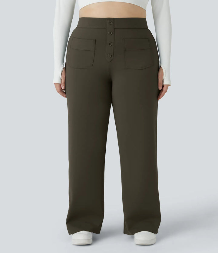 DayStretch High Waisted Pockets Straight Leg Casual Plus Size Trousers