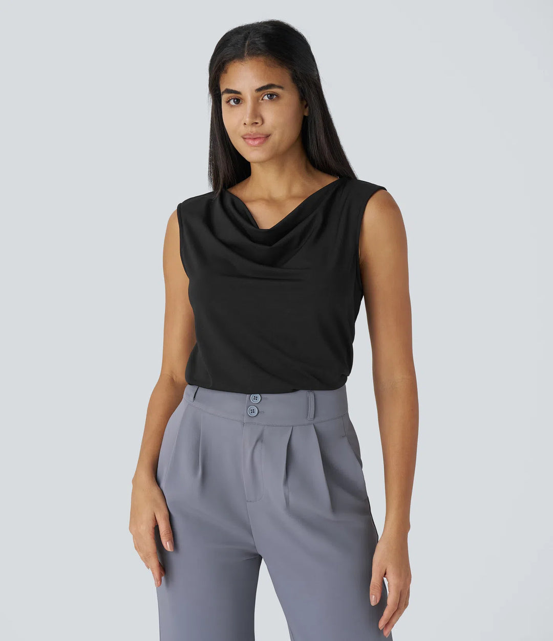Cowl Neck Sleeveless Work Blouse