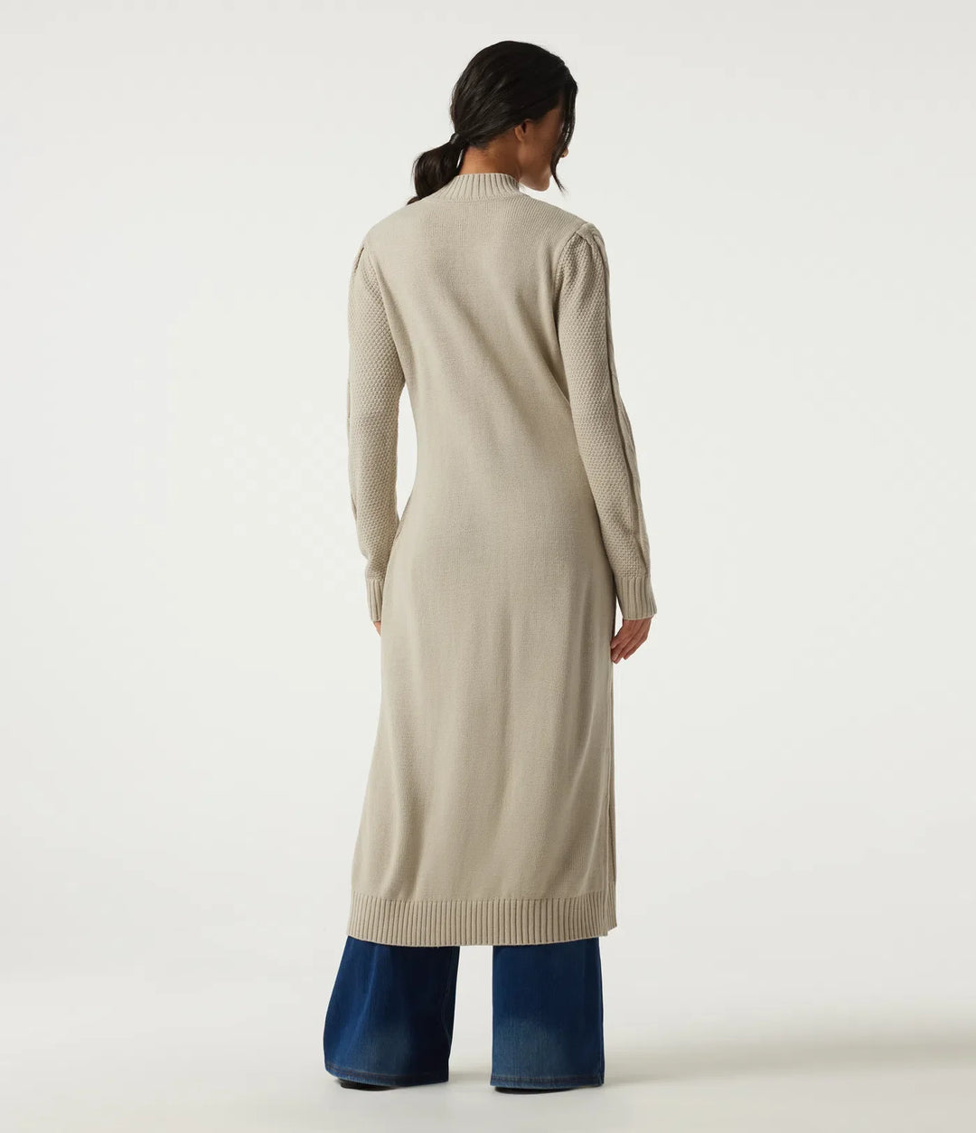 Mock Neck Long Sleeve Cable Stitch Casual Midi Jumper Dress
