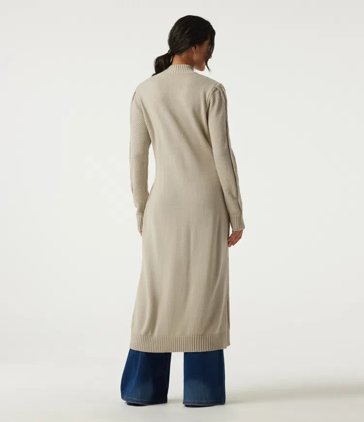 Mock Neck Long Sleeve Cable Stitch Casual Midi Jumper Dress