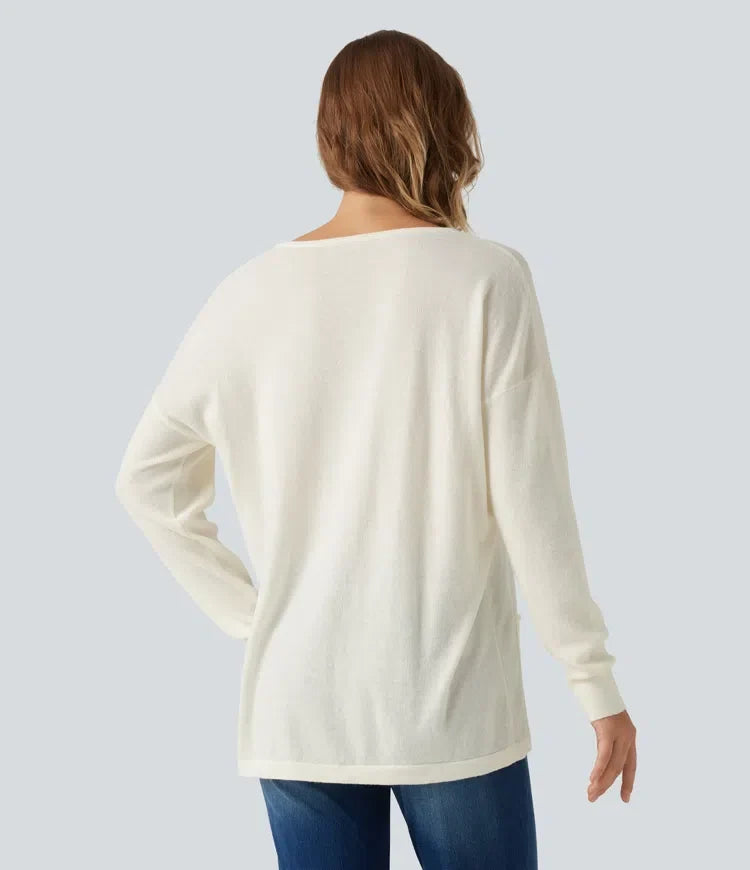 Round Neck Long Sleeve Casual Jumper with Pockets