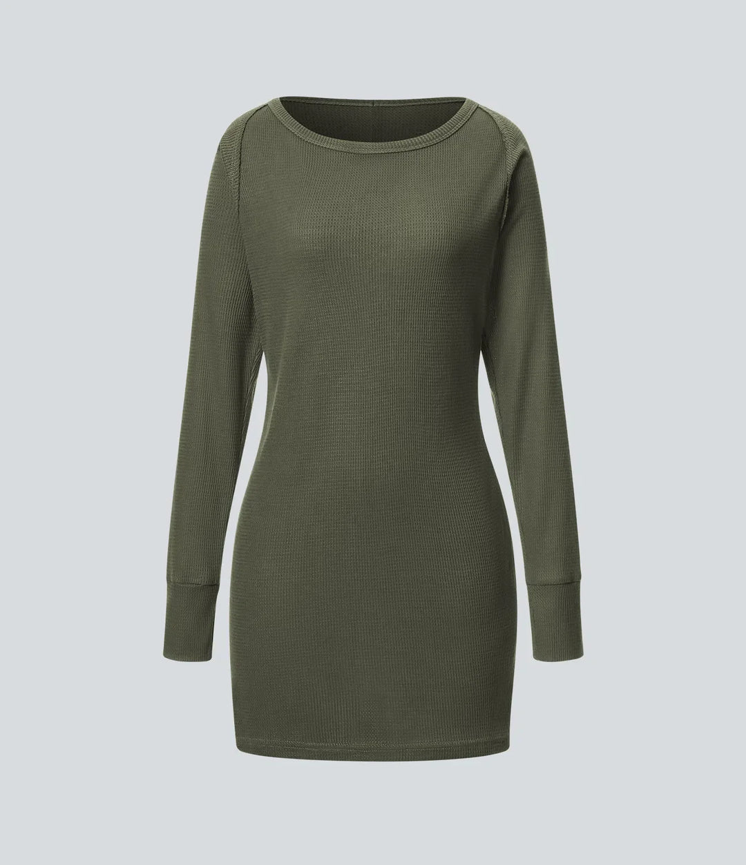 Boat Neck Raglan Sleeve Thumb Hole Hem Waffle Casual Sweatshirt Dress