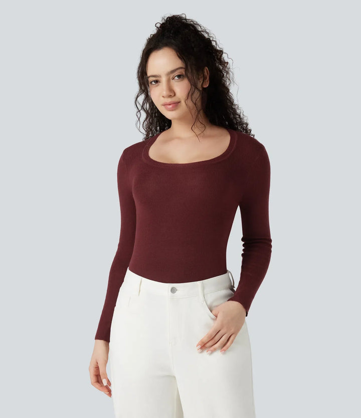 U-Neck Long Sleeve Wool-Blend Casual Jumper