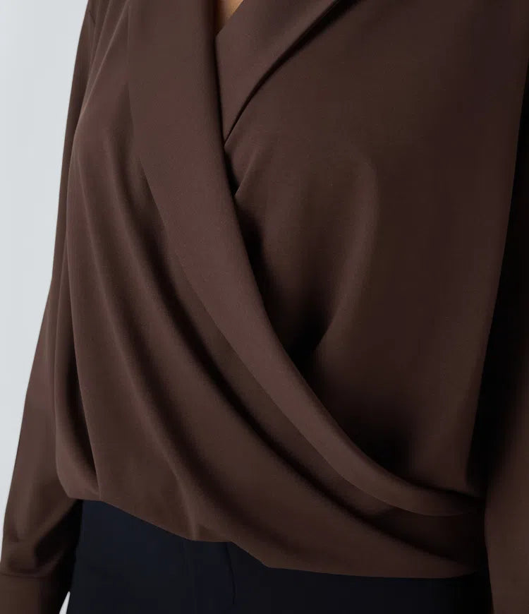 Notched Collar Crossover Long Sleeve Work Shirt