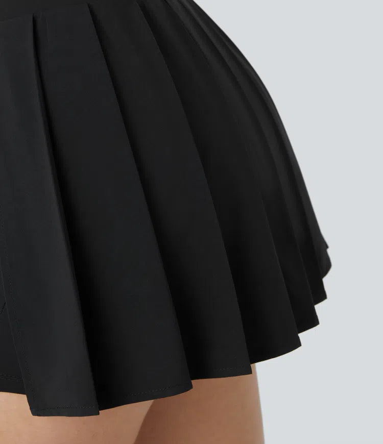 Breezeful High Waisted Pleated 2-in-1 Pocket Adjustable Buckle Micro Mini Quick Dry Party Skirt
