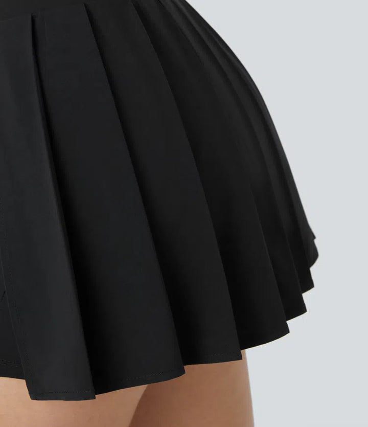 Breezeful High Waisted Pleated 2-in-1 Pocket Adjustable Buckle Micro Mini Quick Dry Party Skirt