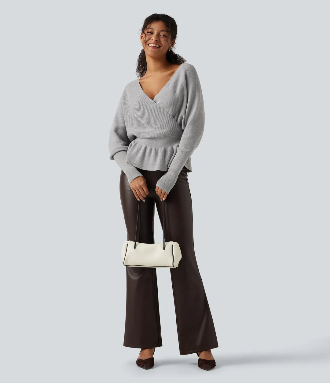 V Neck Batwing Long Sleeve Cut Out Casual Jumper