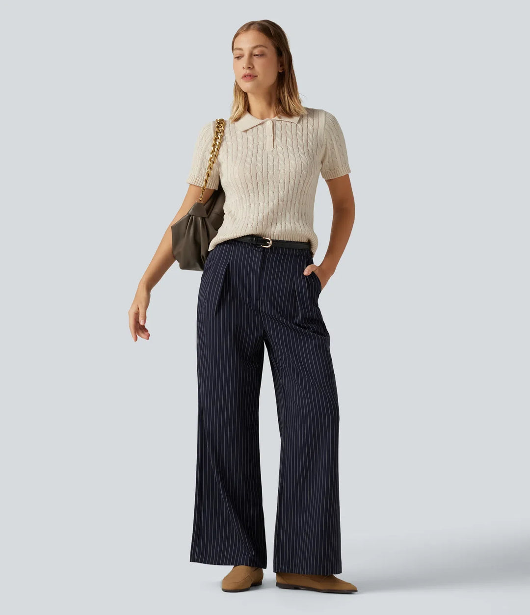 Polo Short Sleeve Cable Knit Work Jumper
