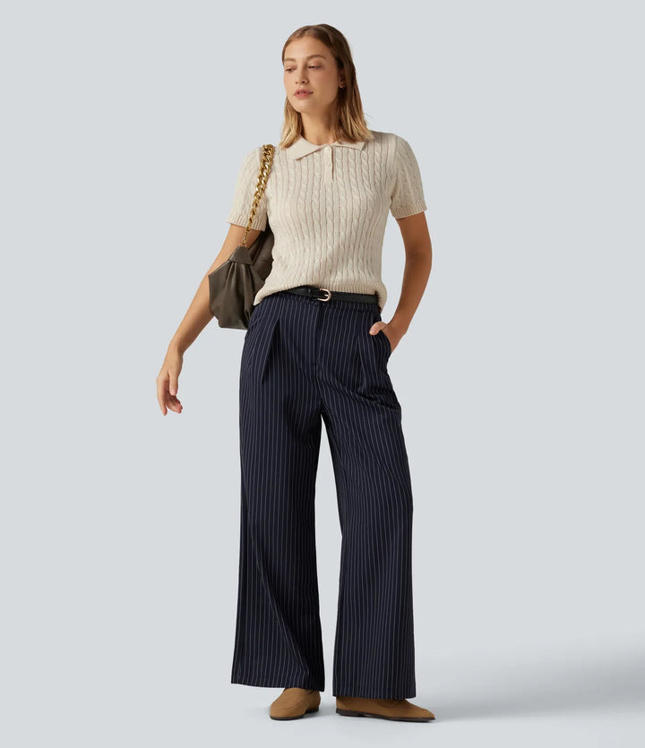 Polo Short Sleeve Cable Knit Work Jumper