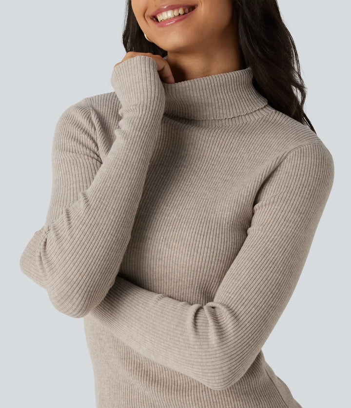 High Neck Long Sleeve Thumb Hole Work Jumper