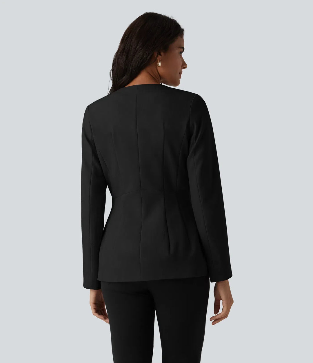 Wrinkle Recovery U Neck Long Sleeve Work Linen-Feel Blazer