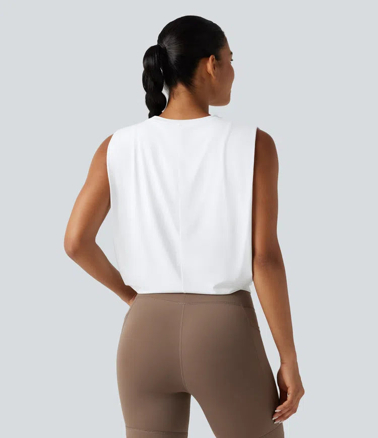 Round Neck InstantCool Cropped Yoga Tank Top-UPF50+