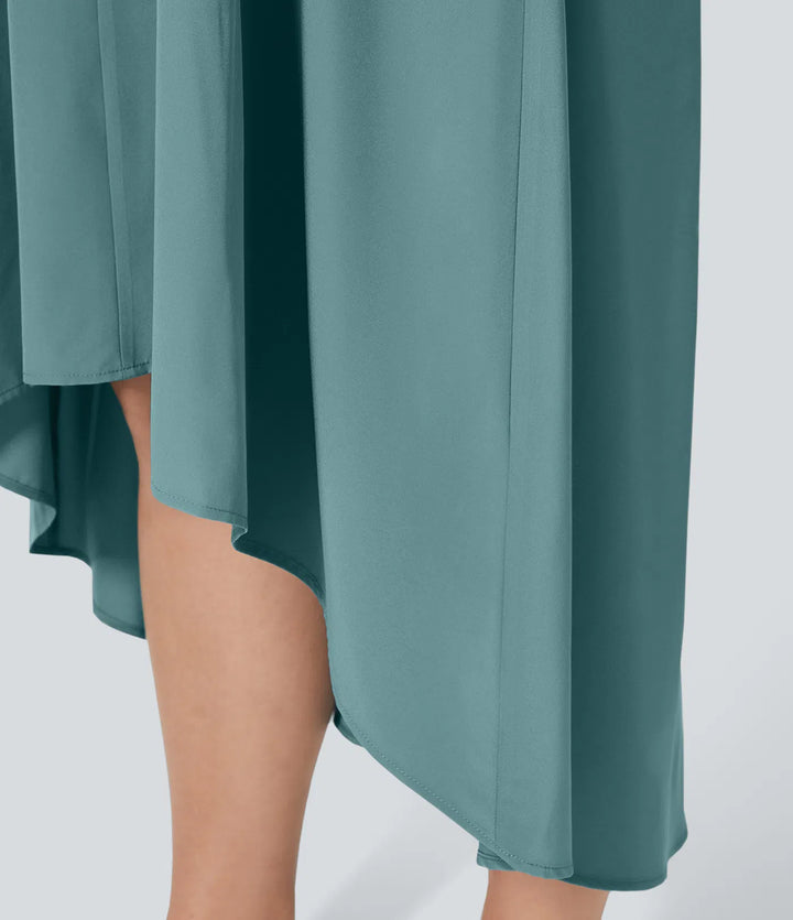 Breezeful Backless Racerback Side Pocket High Low Flowy Midi Quick Dry Casual Plus Size Dress