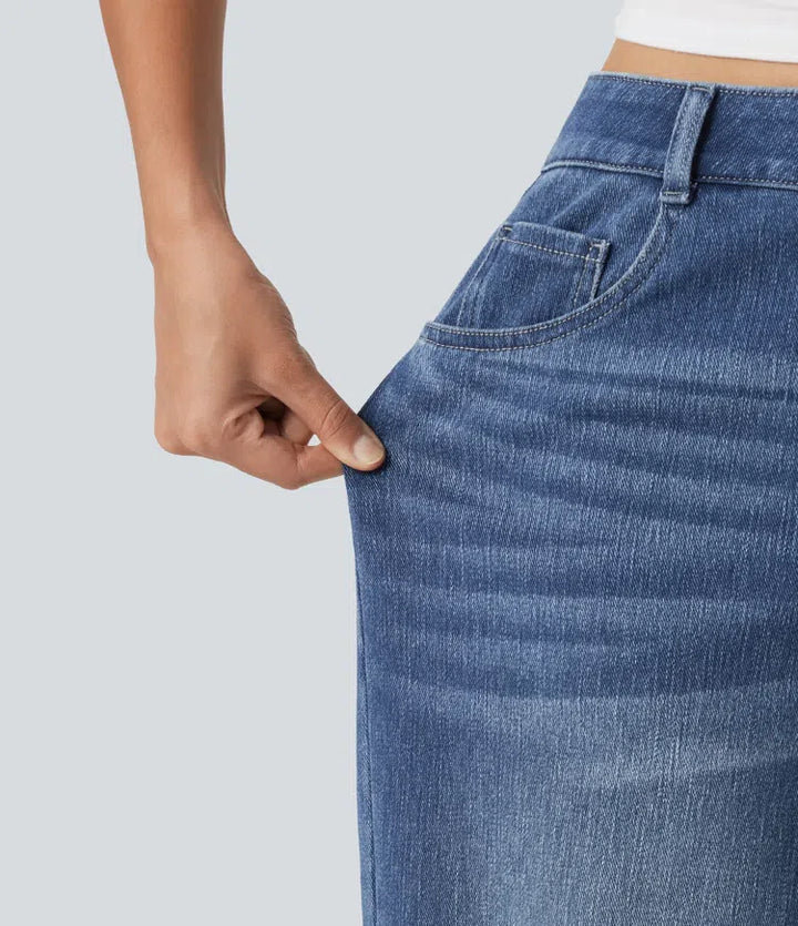 Halara Flex High Waisted Baggy Embroidery Casual Jeans with Pockets