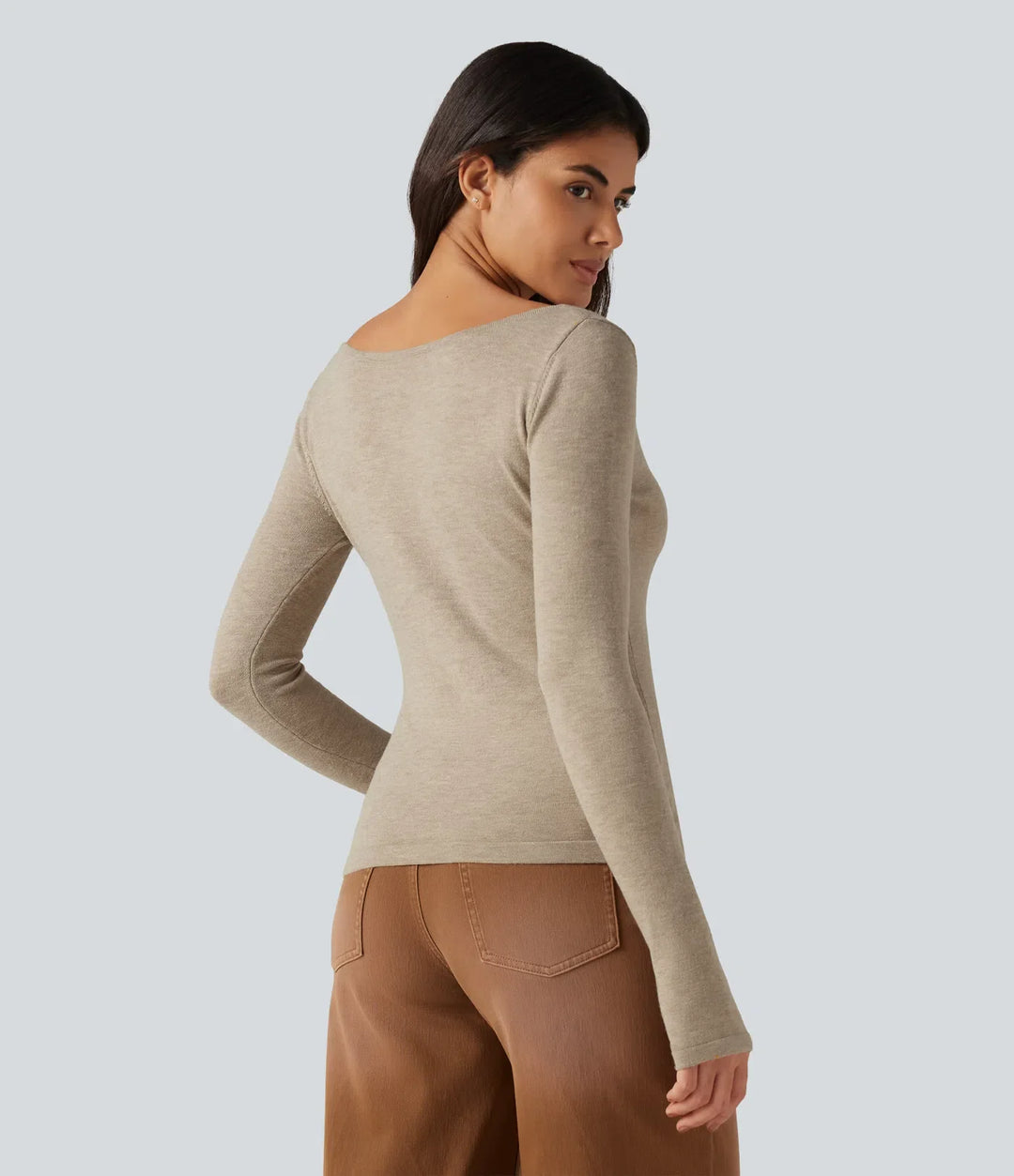 V Neck Long Sleeve Slim Casual Jumper