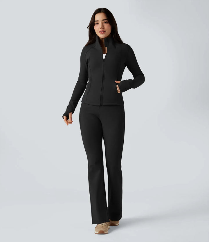 Long Sleeve Thumb Hole Fleece Workout Jacket with Pockets