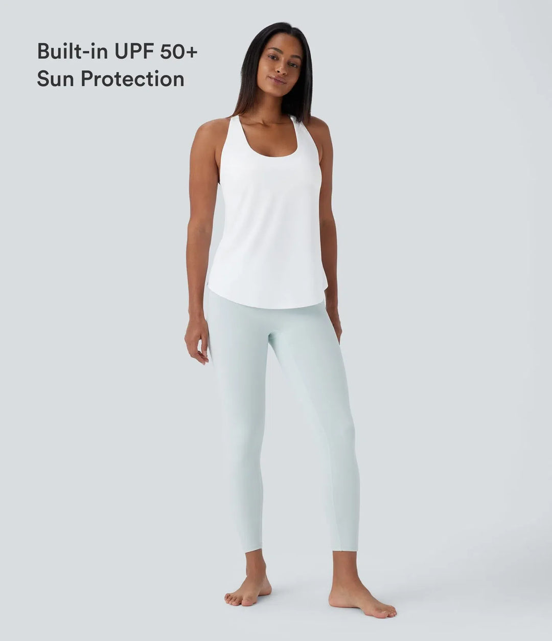 U Neck Built-in Bra Curved Hem Cool Touch Yoga Tank Top-UPF50+