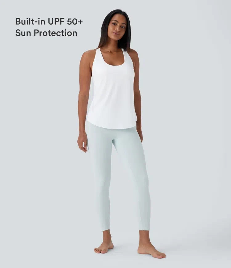 U Neck Built-in Bra Curved Hem Cool Touch Yoga Tank Top-UPF50+