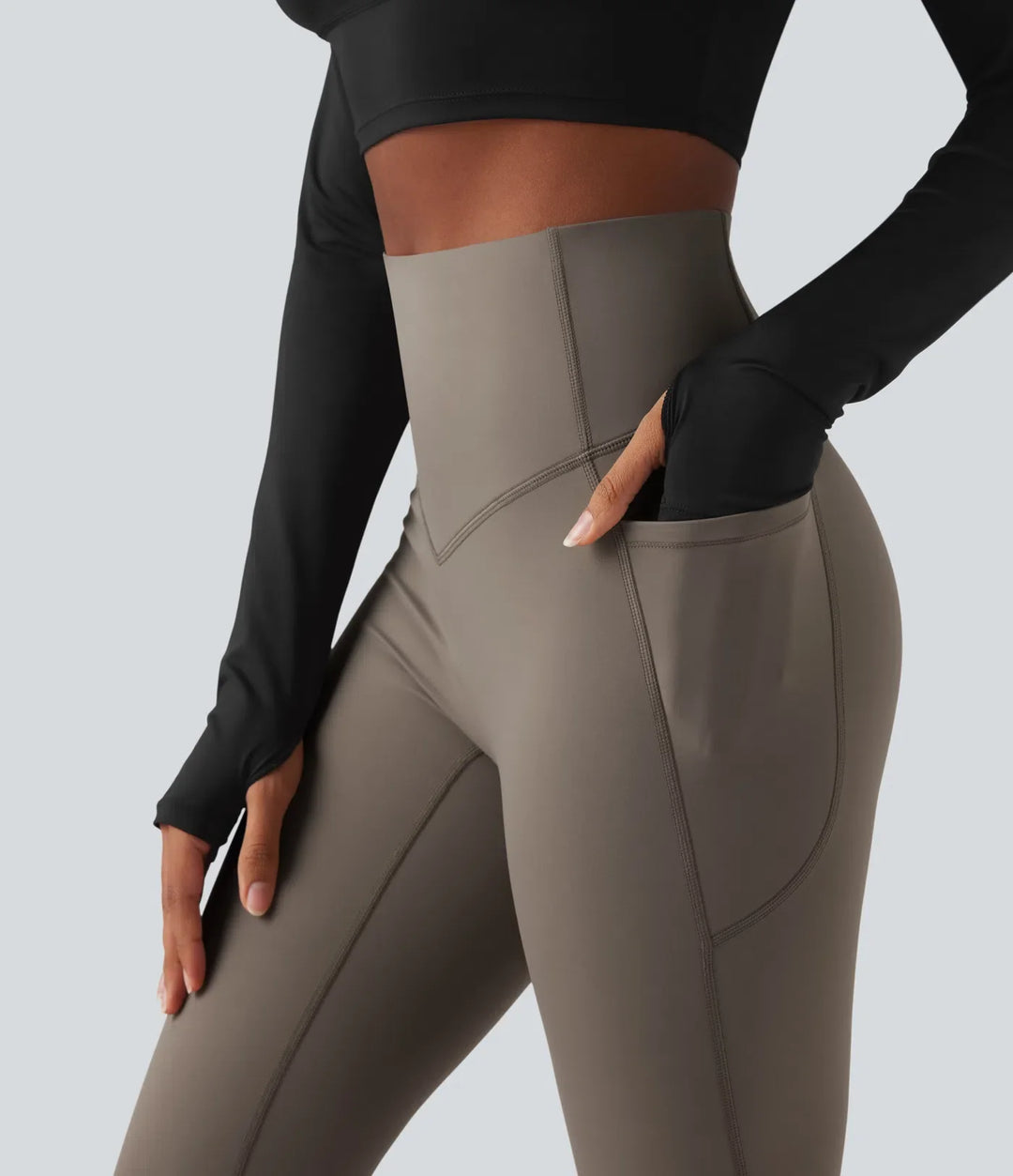 Halara Ultrasculpt Heat High Waisted Tummy Control Fleece Shaping Yoga Bootcut Leggings with Pockets