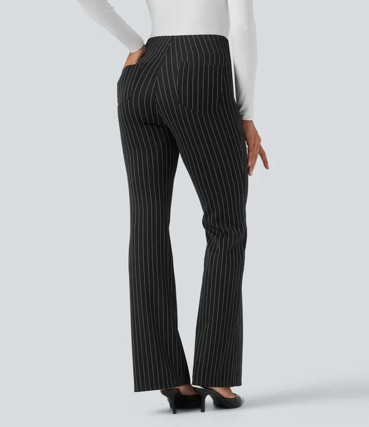Halara Flex High Waisted Striped Work Flare Trousers with Pockets