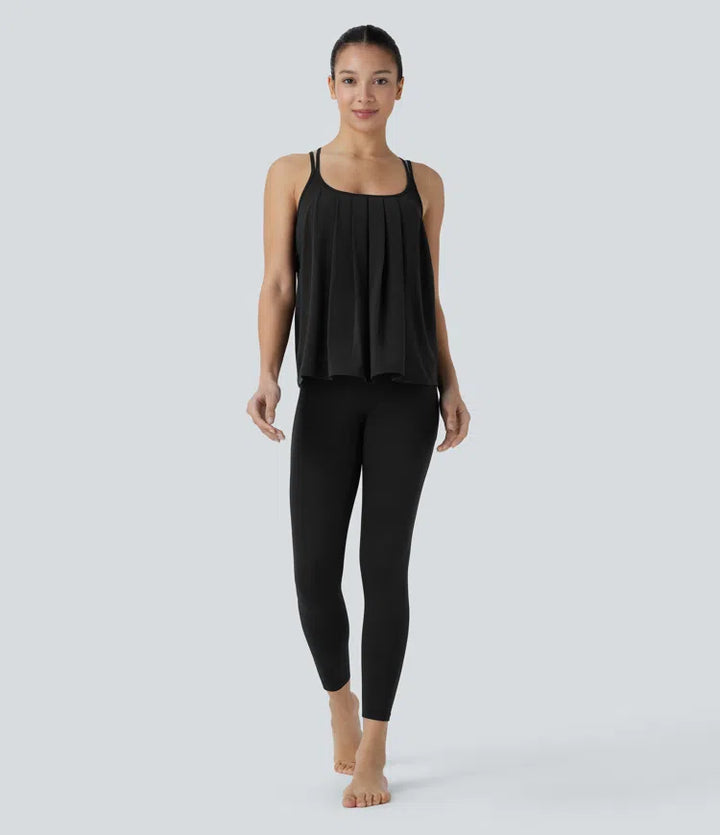Crisscross Backless Double Straps Pleated Quick Dry Yoga Cami Top