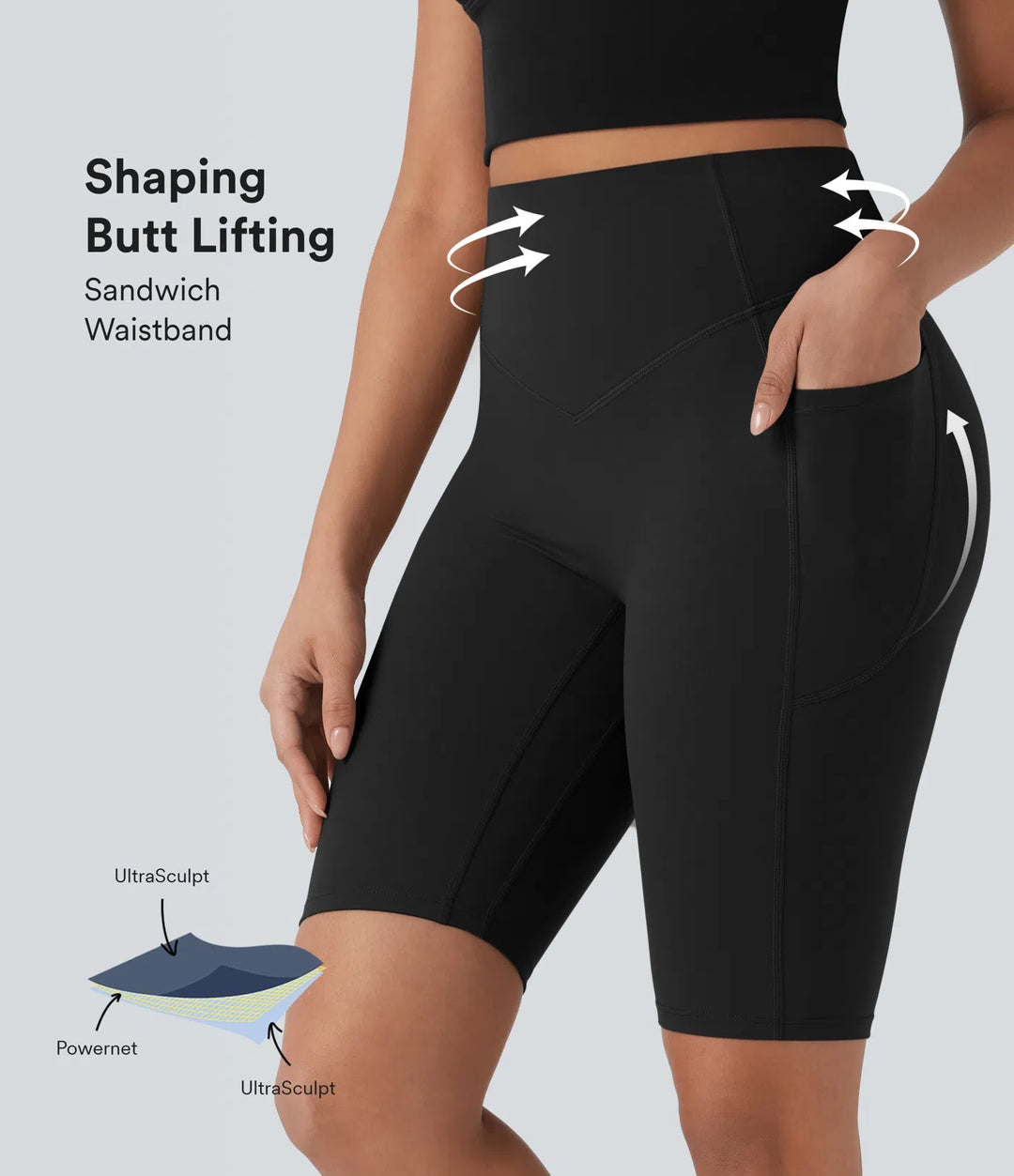 Halara UltraSculpt High Waisted Scrunch Butt Lifting Tummy Control Side Pocket Shaping Workout Biker Shorts 9&
