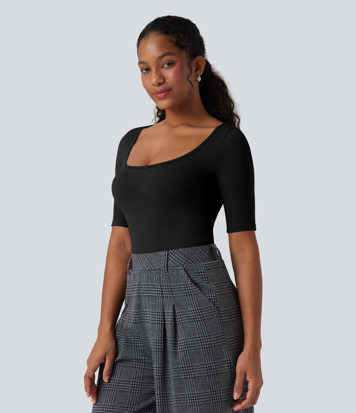 SoftlyZero Airy Scoop Neck Short Sleeve InstantCool Work T-Shirt