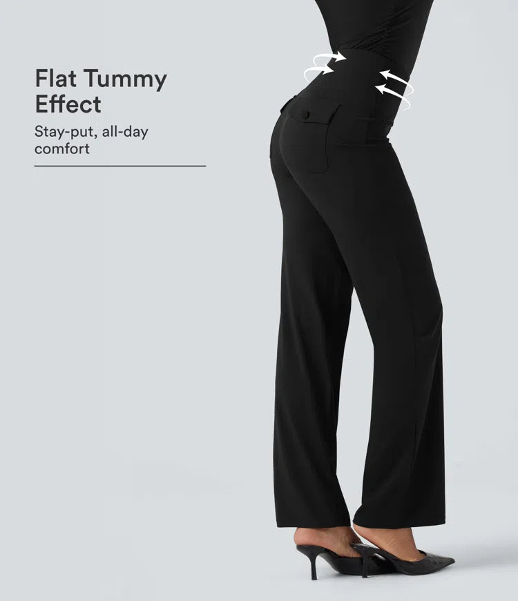 Halara UltraSculpt High Waisted Tummy Control Straight Leg Work Trousers with Pockets